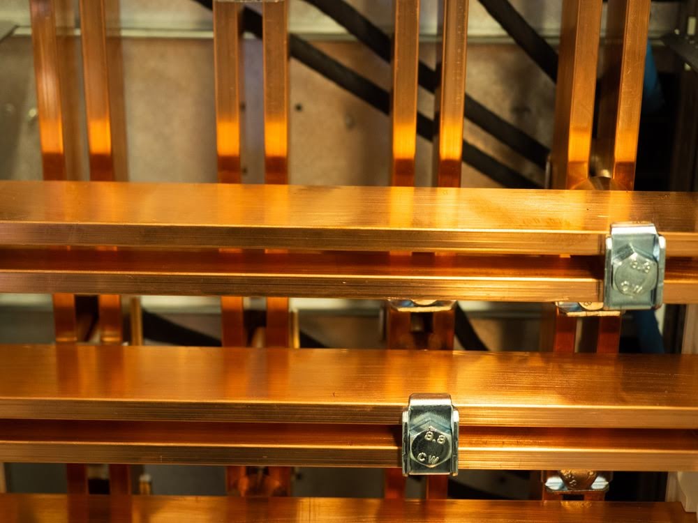 Copper busbars in electrical panel