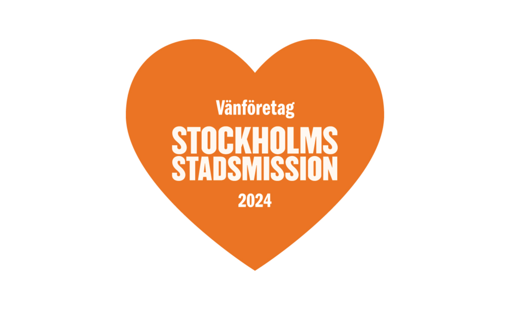 Bild på hjärta med text Vänföretag Stockholms Stadsmission 2024